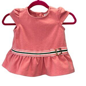 Janie and Jack Peplum Top Dress 12-18 mos Salmon Pink Ribbon Belt Puff Sleeve